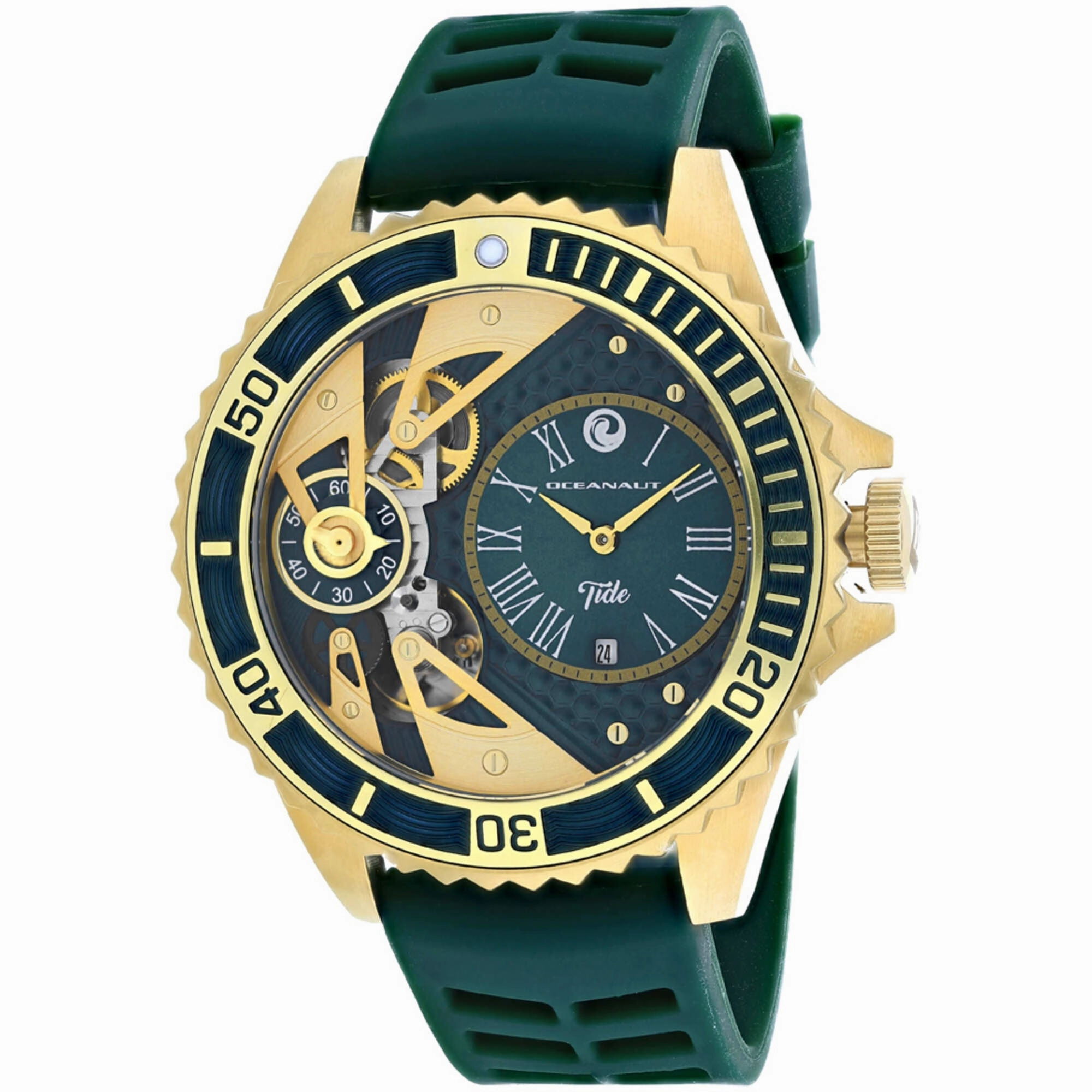 Oceanaut Men's Watch - Tide Quartz Yellow Gold Case Green Dial Rubber Strap | OC0995
