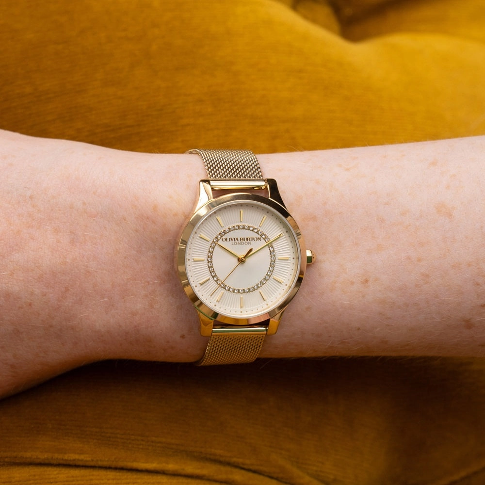 Olivia Burton Classic Wonderlust Ivory and Gold Mesh Watch 24000214