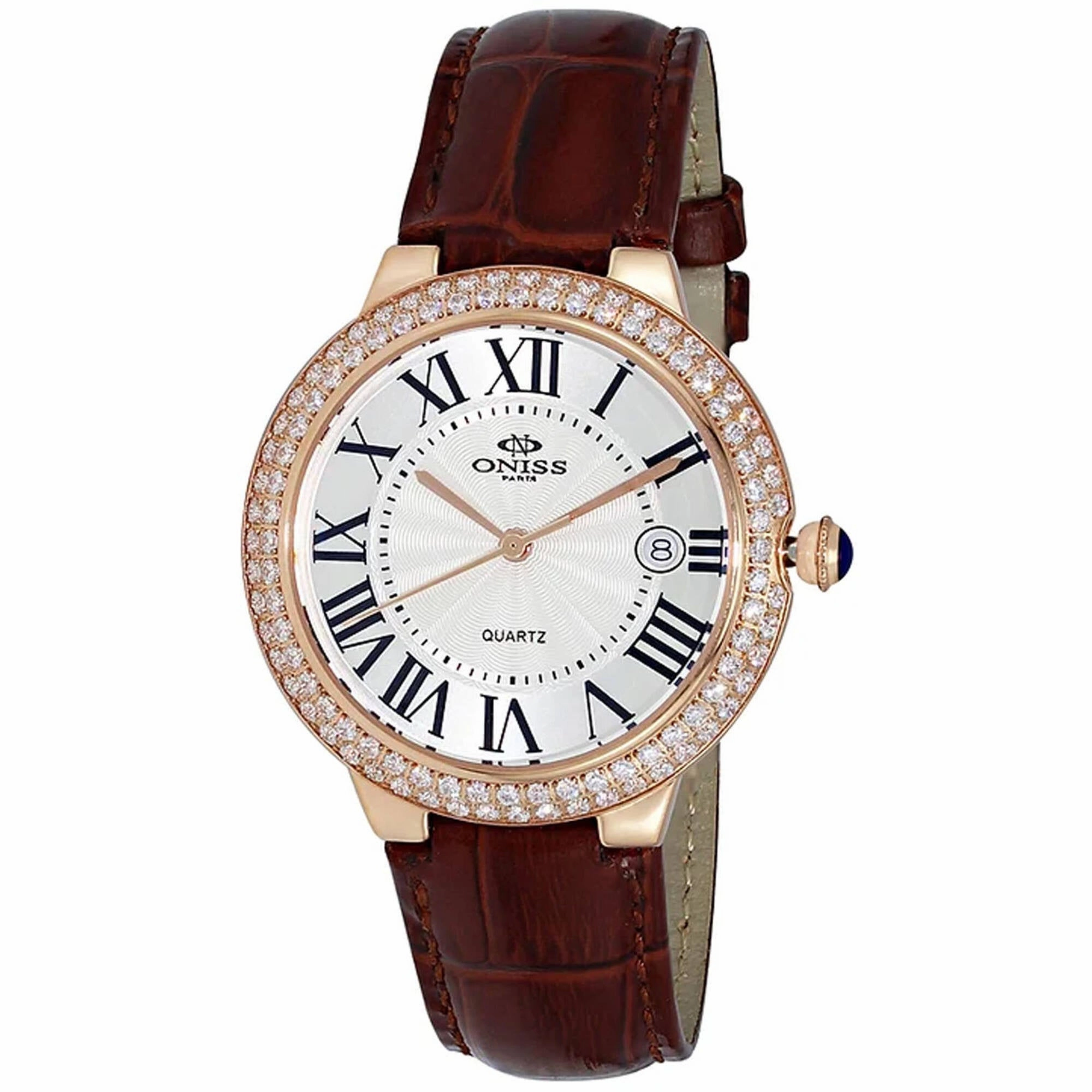 Oniss Women's Watch - Glam Collection Quartz White Dial Leather Strap | ON3322-LRGWT