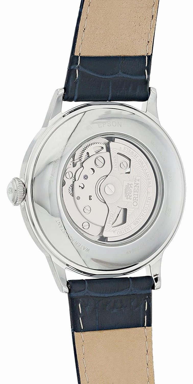 Orient Contemporary Classic Automatic Open Heart Blue Dial Blue Leather Strap Mens Watch RA-AG0005L10B