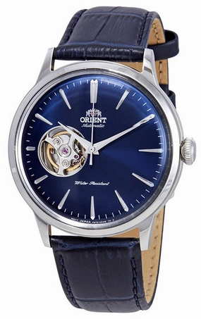 Orient Contemporary Classic Automatic Open Heart Blue Dial Blue Leather Strap Mens Watch RA-AG0005L10B