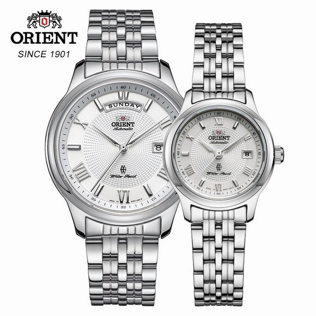 ORIENT Fashion White Couple Watches, A Pair Of Korean Version Of The Trend Of Steel Belt Lovers Watch Men Watch Waterproof Watch