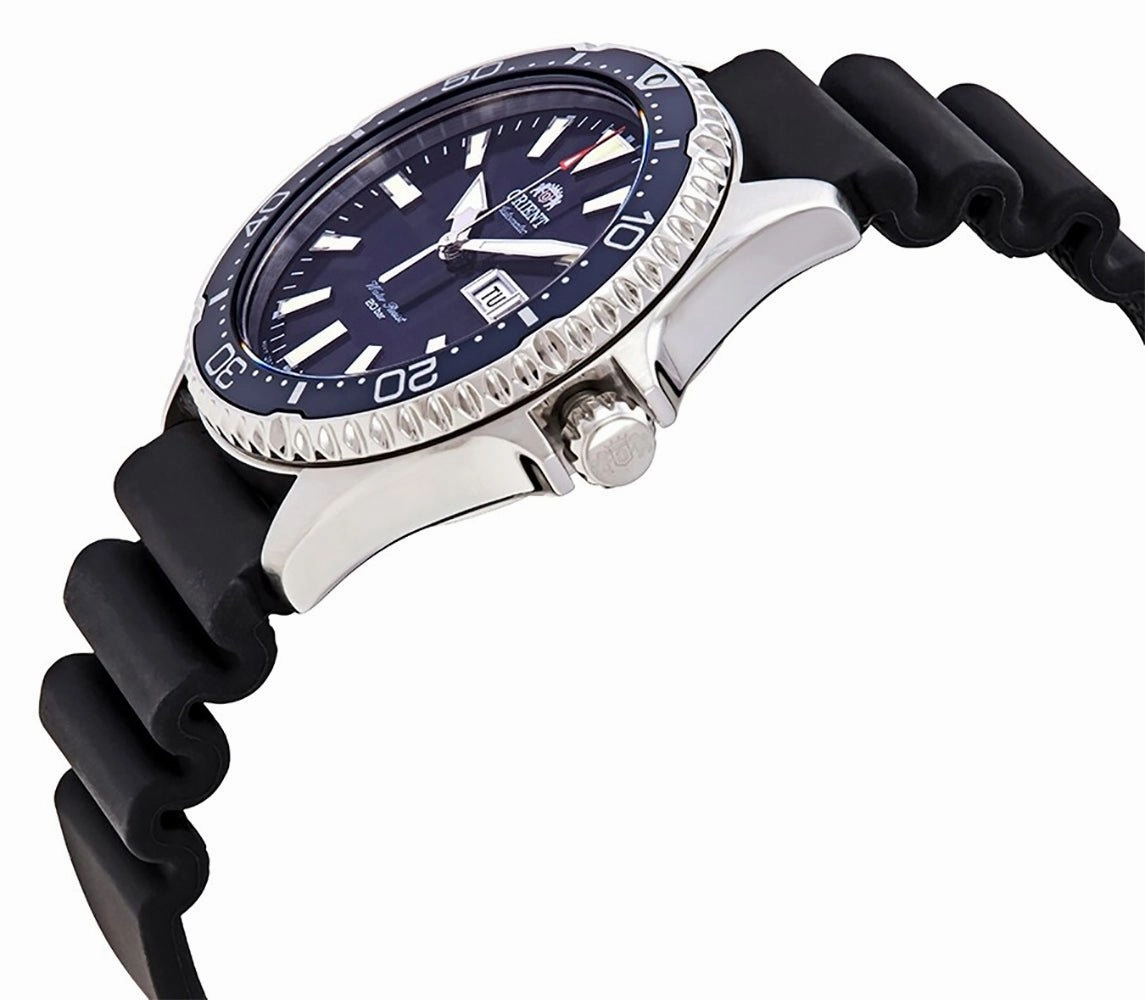 Orient Kamasu Automatic Black Silicone Strap Blue Dial Day-Date Divers Mens Watch RA-AA0006L19B