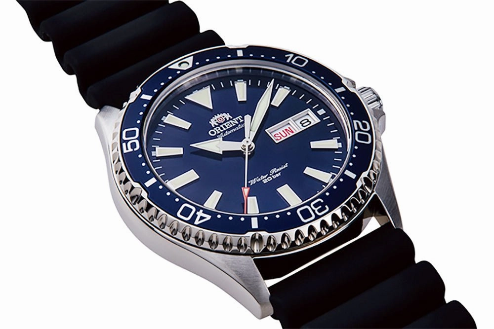 Orient Kamasu Automatic Black Silicone Strap Blue Dial Day-Date Divers Mens Watch RA-AA0006L19B