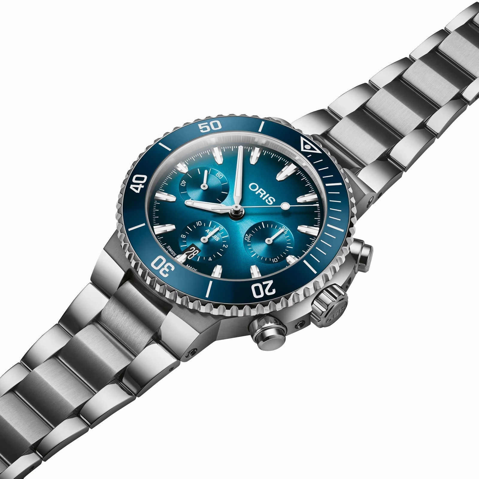 Oris Aquis Automatic Chronograph Stainless Steel Blue Dial Date Divers Mens Watch 771 7793 4155-07 8 23 01PEB