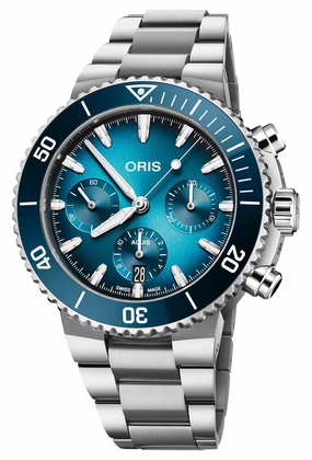 Oris Aquis Automatic Chronograph Stainless Steel Blue Dial Date Divers Mens Watch 771 7793 4155-07 8 23 01PEB