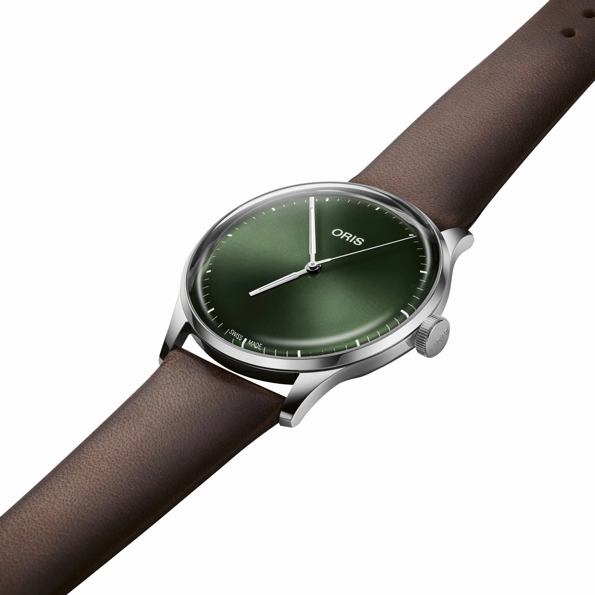 Oris Artelier S Automatic Stainless Steel Green Dial Brown Leather Strap Unisex Watch 733 7762 4057-07 5 20 70FC