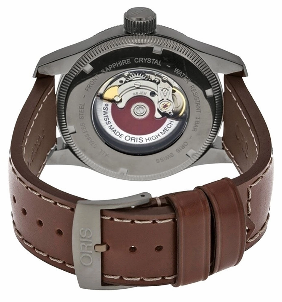 Oris Big Crown Timer Automatic Gray PVD Steel Black Dial Brown Leather Strap Day/Date Mens Watch 01 735 7660 4264-07 5 22 75