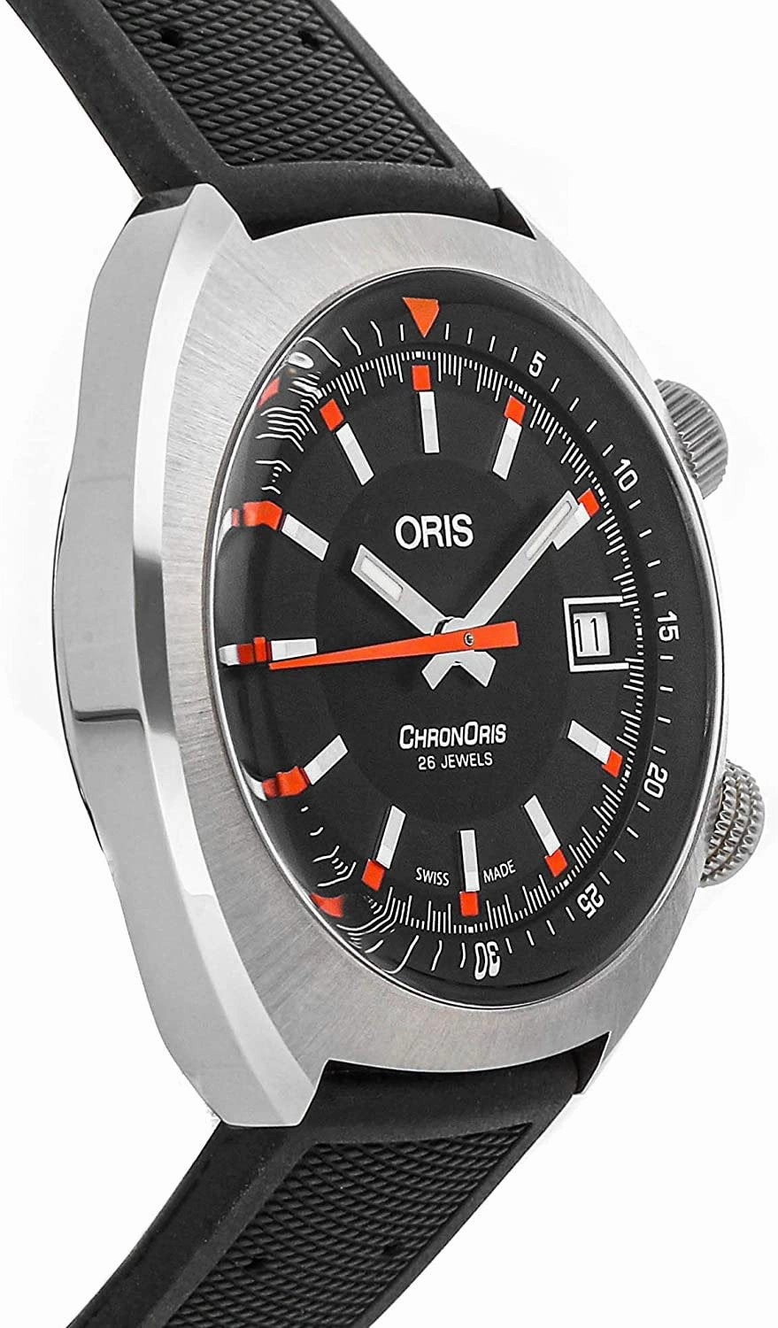 OrisChronorisAutomatic Stainless Steel Black Rubber Strap Black Dial Date Mens Watch 733 7737 4054-RS