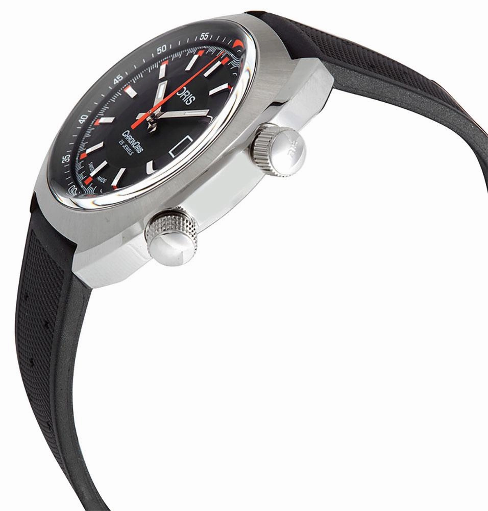 OrisChronorisAutomatic Stainless Steel Black Rubber Strap Black Dial Date Mens Watch 733 7737 4054-RS