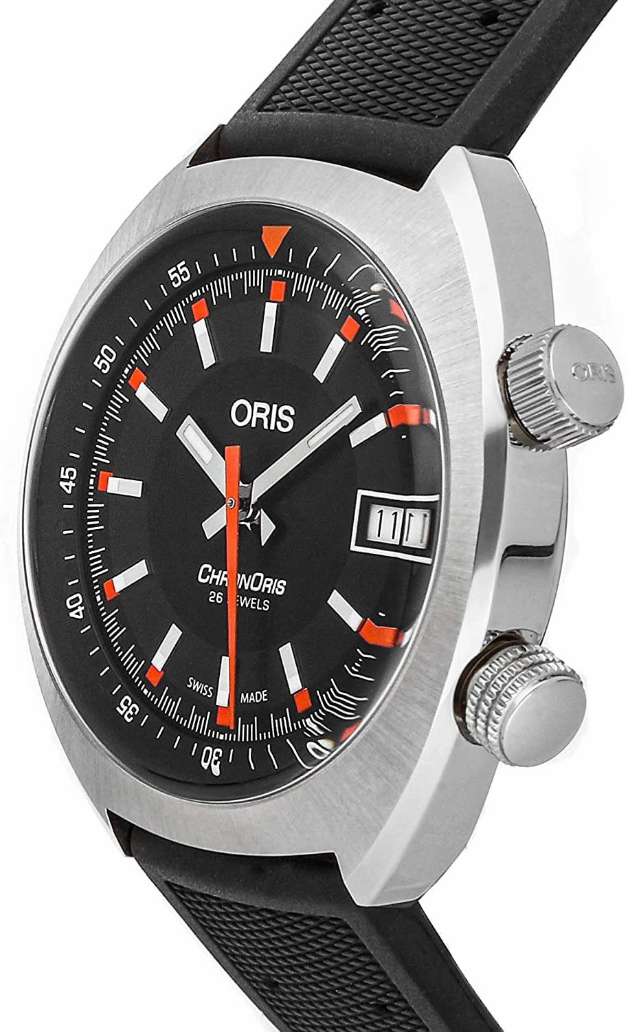 OrisChronorisAutomatic Stainless Steel Black Rubber Strap Black Dial Date Mens Watch 733 7737 4054-RS