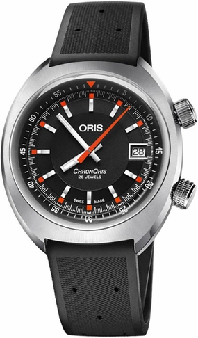 OrisChronorisAutomatic Stainless Steel Black Rubber Strap Black Dial Date Mens Watch 733 7737 4054-RS