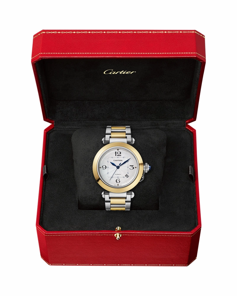 PASHA DE CARTIER , 41 MM, YELLOW GOLD AND STEEL, INTERCHANGEABLE METAL AND LEATHER