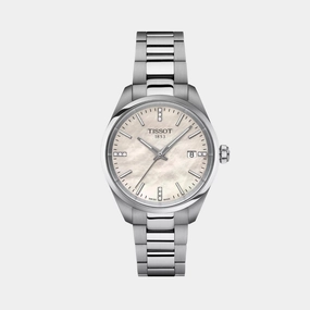 PR 100 Women Quartz White Mother Of Pearl Dial Analog Stainless Steel Watch T1502101111600