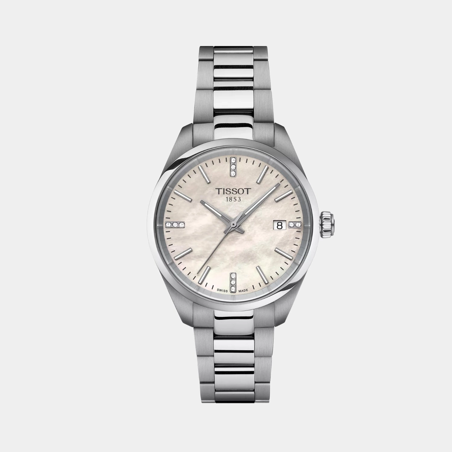 PR 100 Women Quartz White Mother Of Pearl Dial Analog Stainless Steel Watch T1502101111600