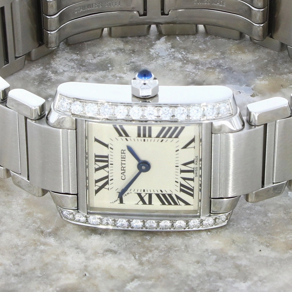 Pre Owned Cartier Tank Francaise Steel Ladies Watch Diamond Set W51003Q3 RW0632