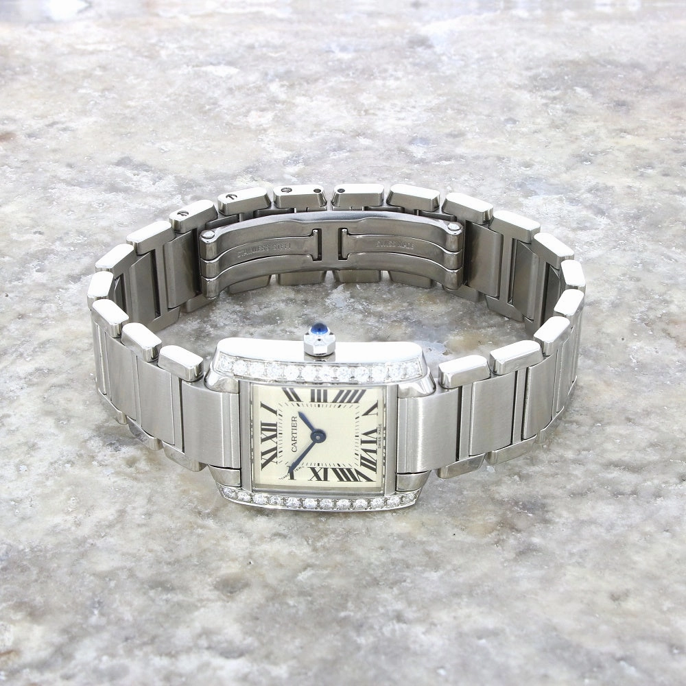 Pre Owned Cartier Tank Francaise Steel Ladies Watch Diamond Set W51003Q3 RW0632