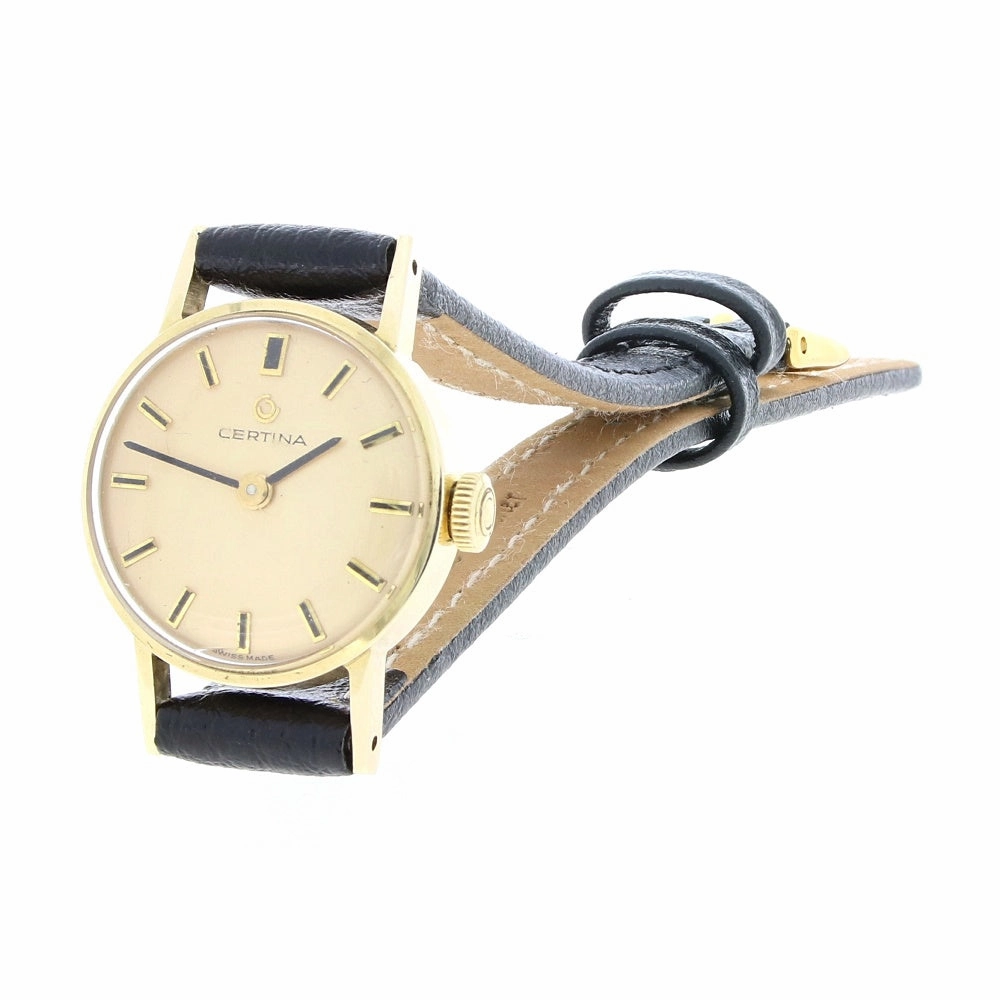 Pre Owned Certina 9ct Gold Leather Strap Mechanical Ladies Swiss Watch RW0615