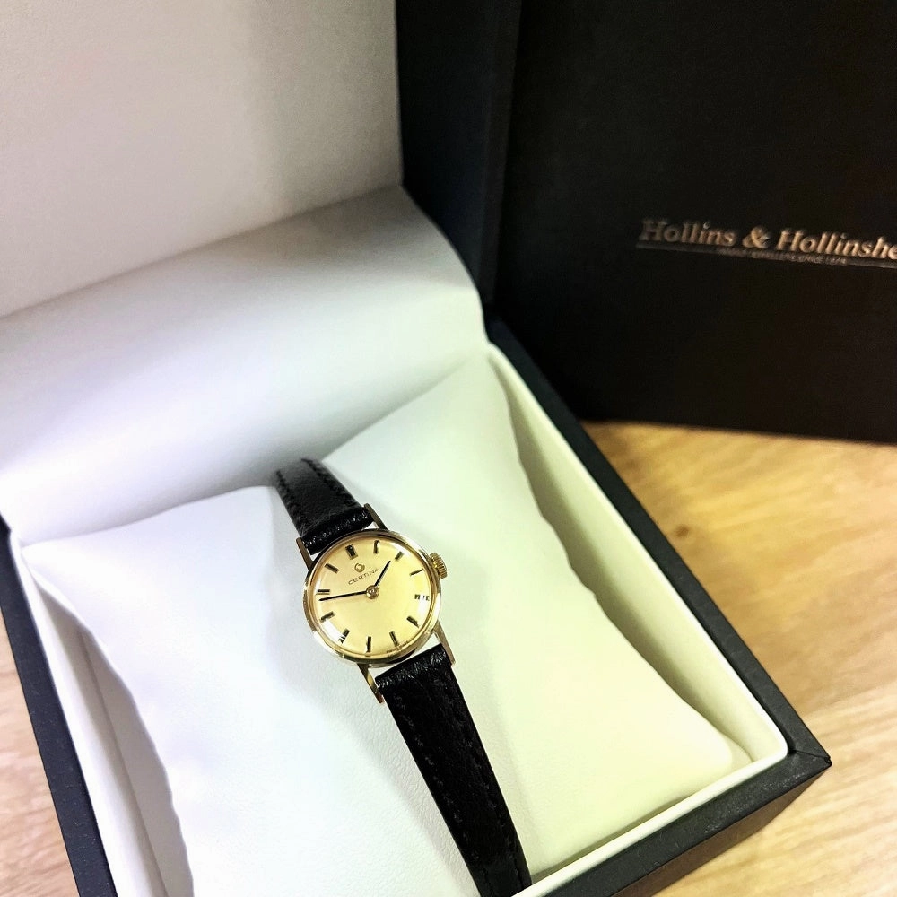 Pre Owned Certina 9ct Gold Leather Strap Mechanical Ladies Swiss Watch RW0615