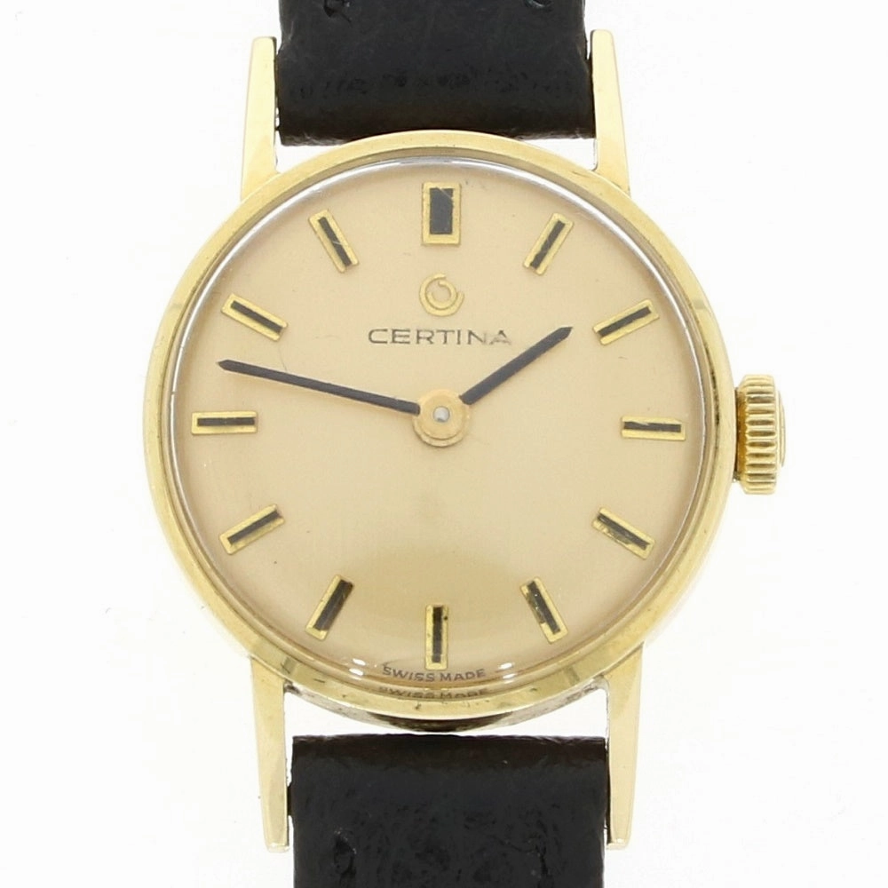 Pre Owned Certina 9ct Gold Leather Strap Mechanical Ladies Swiss Watch RW0615