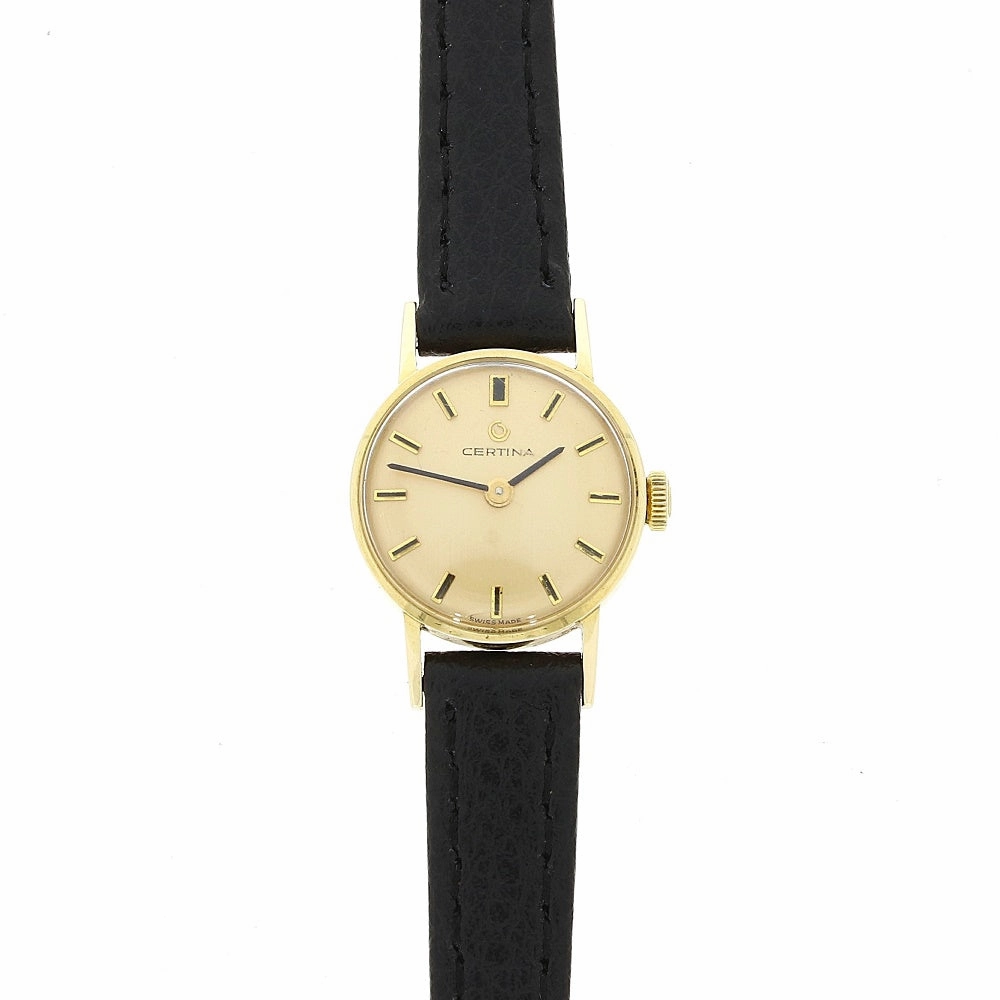 Pre Owned Certina 9ct Gold Leather Strap Mechanical Ladies Swiss Watch RW0615