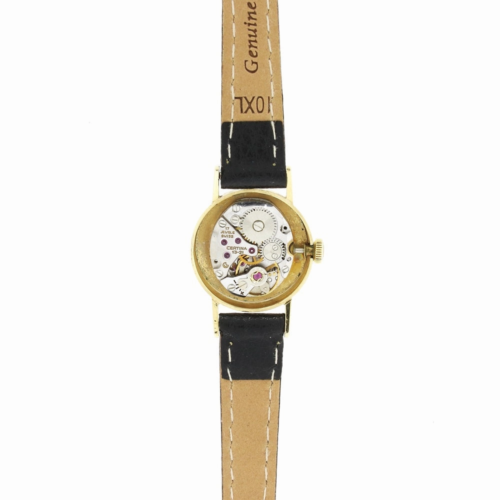 Pre Owned Certina 9ct Gold Leather Strap Mechanical Ladies Swiss Watch RW0615