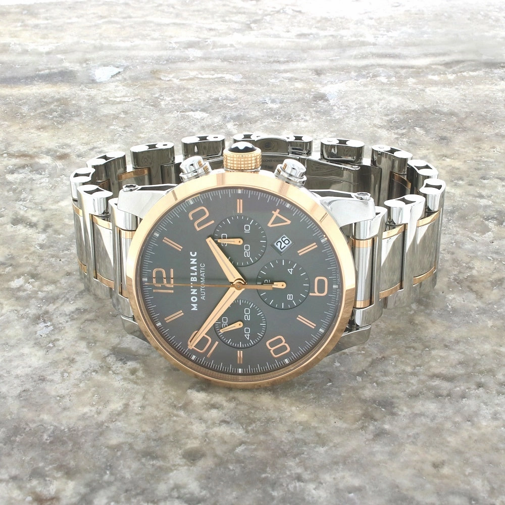 Pre Owned MontBlanc TimeWalker Chronograph 43mm Mens Watch Steel 18ct Rose Gold 107321 RW0595 (2012)