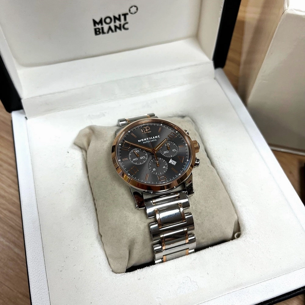 Pre Owned MontBlanc TimeWalker Chronograph 43mm Mens Watch Steel 18ct Rose Gold 107321 RW0595 (2012)