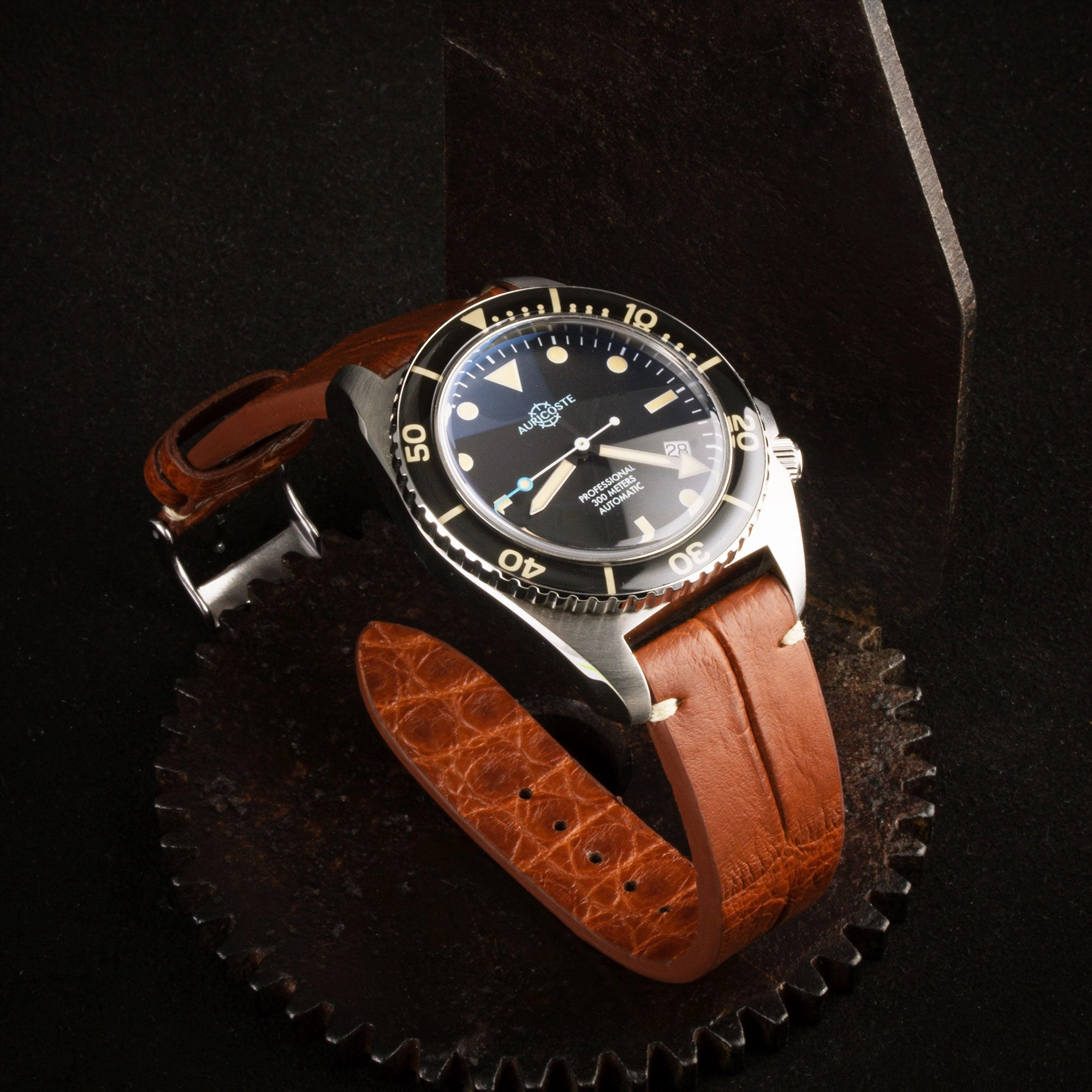Premium Vintage watchband - Alligator leather strap (black, brown, grey, blue, kaki, red...)