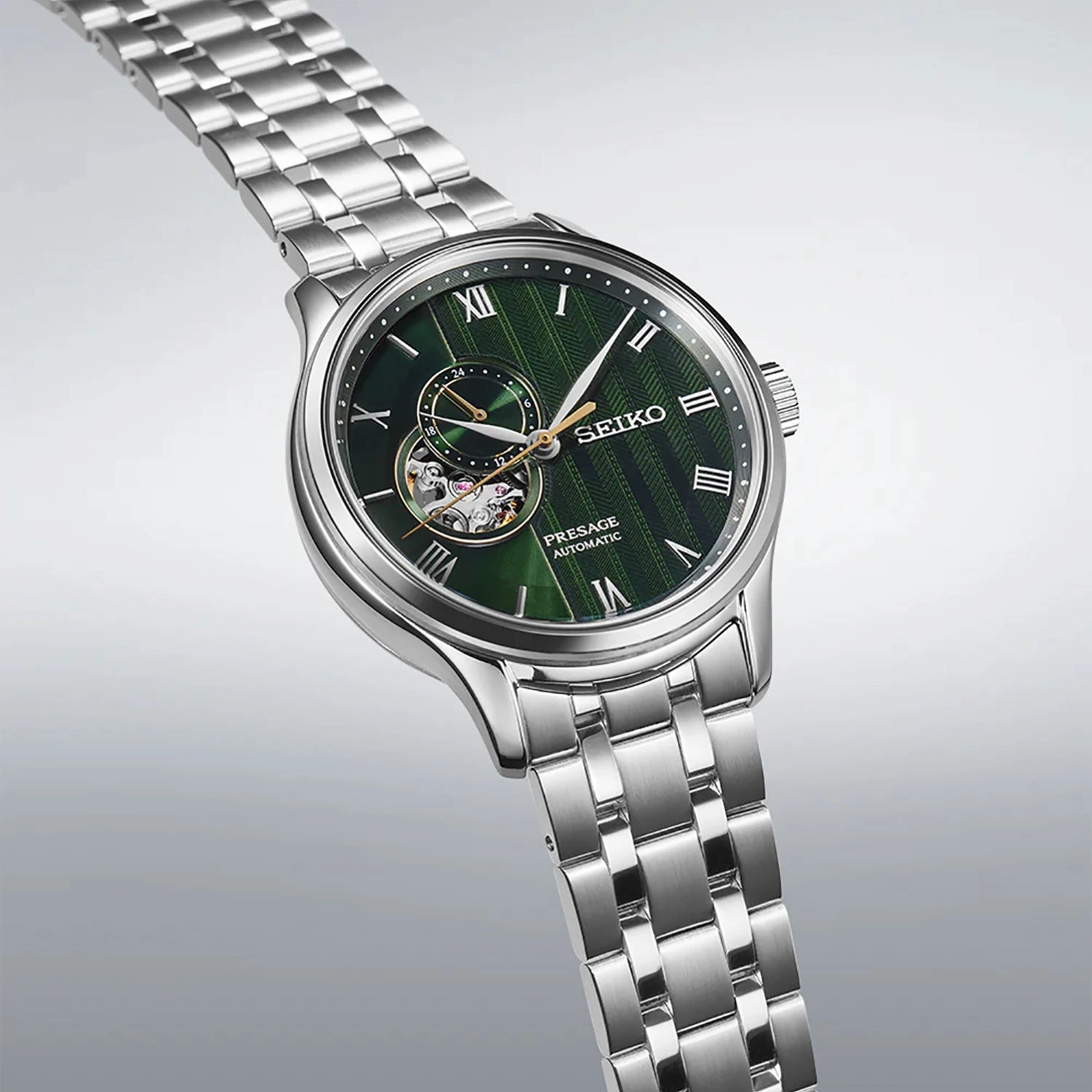Presage Japanese Zen Garden Men Automatic Green Dial Analog Stainless Steel Watch SSA463J1