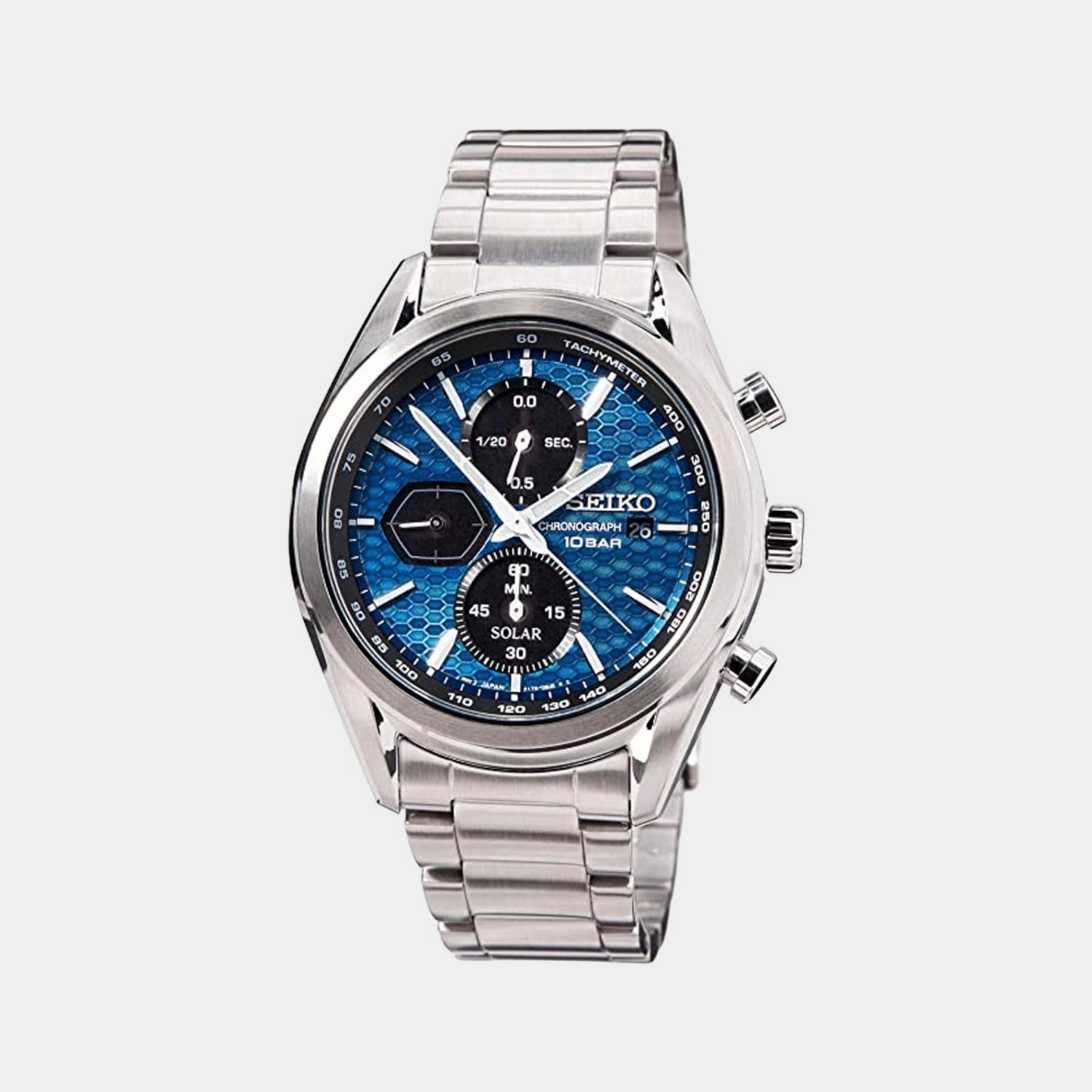 Presage Men Solar Blue Dial Chronograph Stainless Steel Watch SSC801P1
