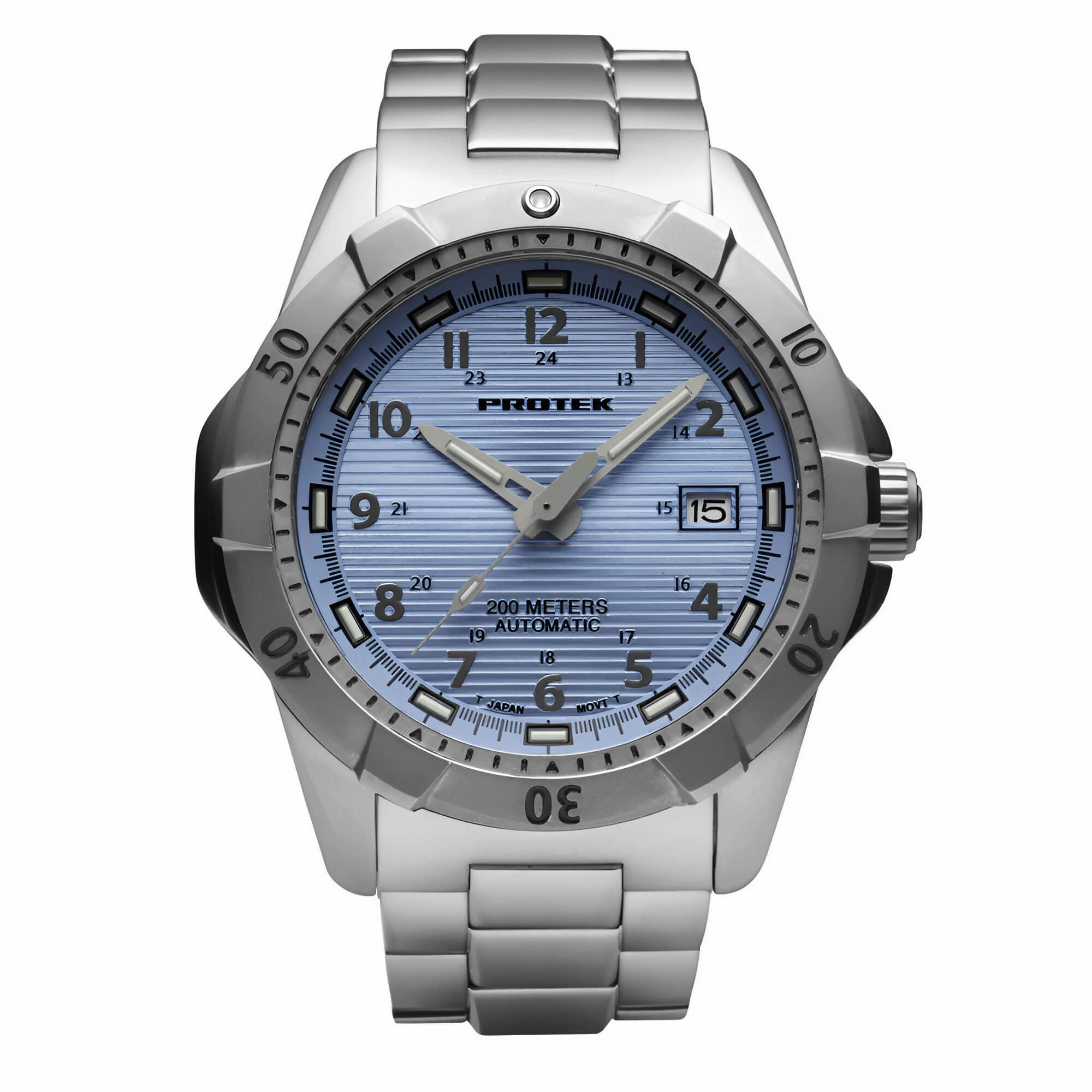 ProTek Men's Automatic Stainless Steel Case & Bracelet Lt Blue Dial Watch | 2207BR