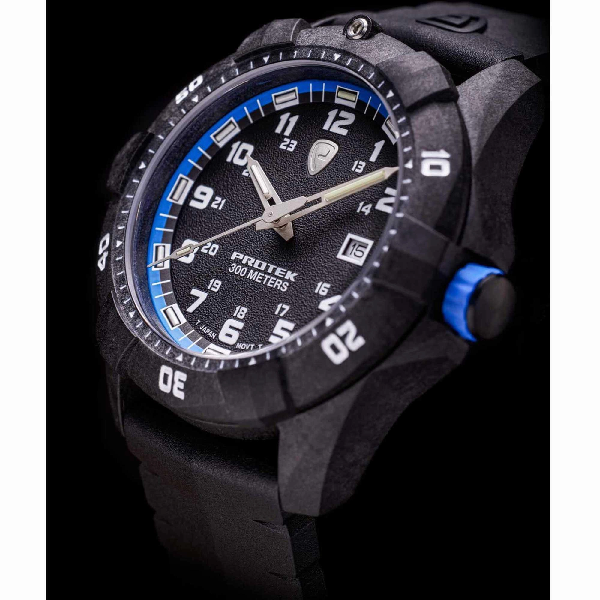 Protek Unisex Quartz Watch - Dive Series Blue and Black Dial Rubber Strap | 1003