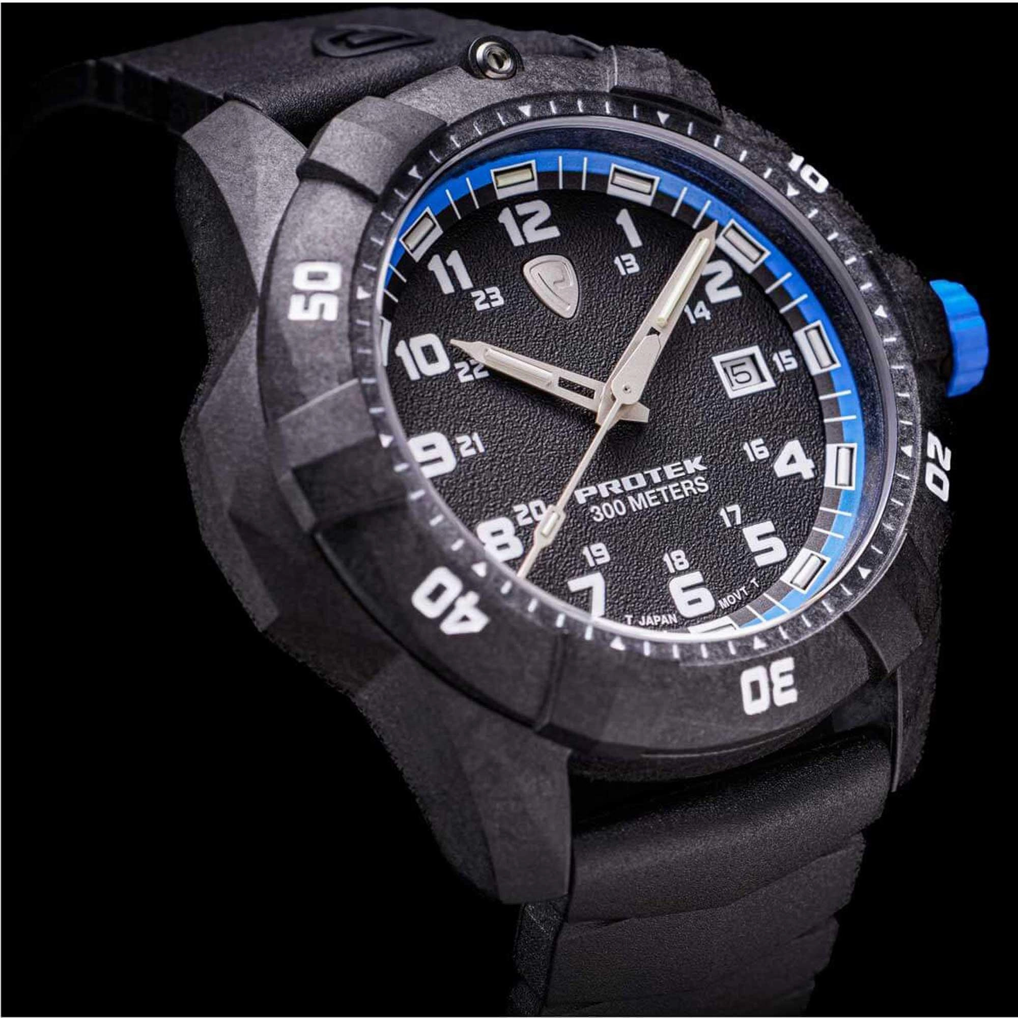 Protek Unisex Quartz Watch - Dive Series Blue and Black Dial Rubber Strap | 1003