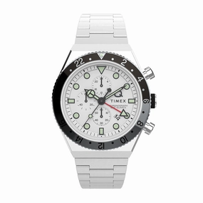 Q Timex Gmt Chronograph 40mm Stainless Steel Band