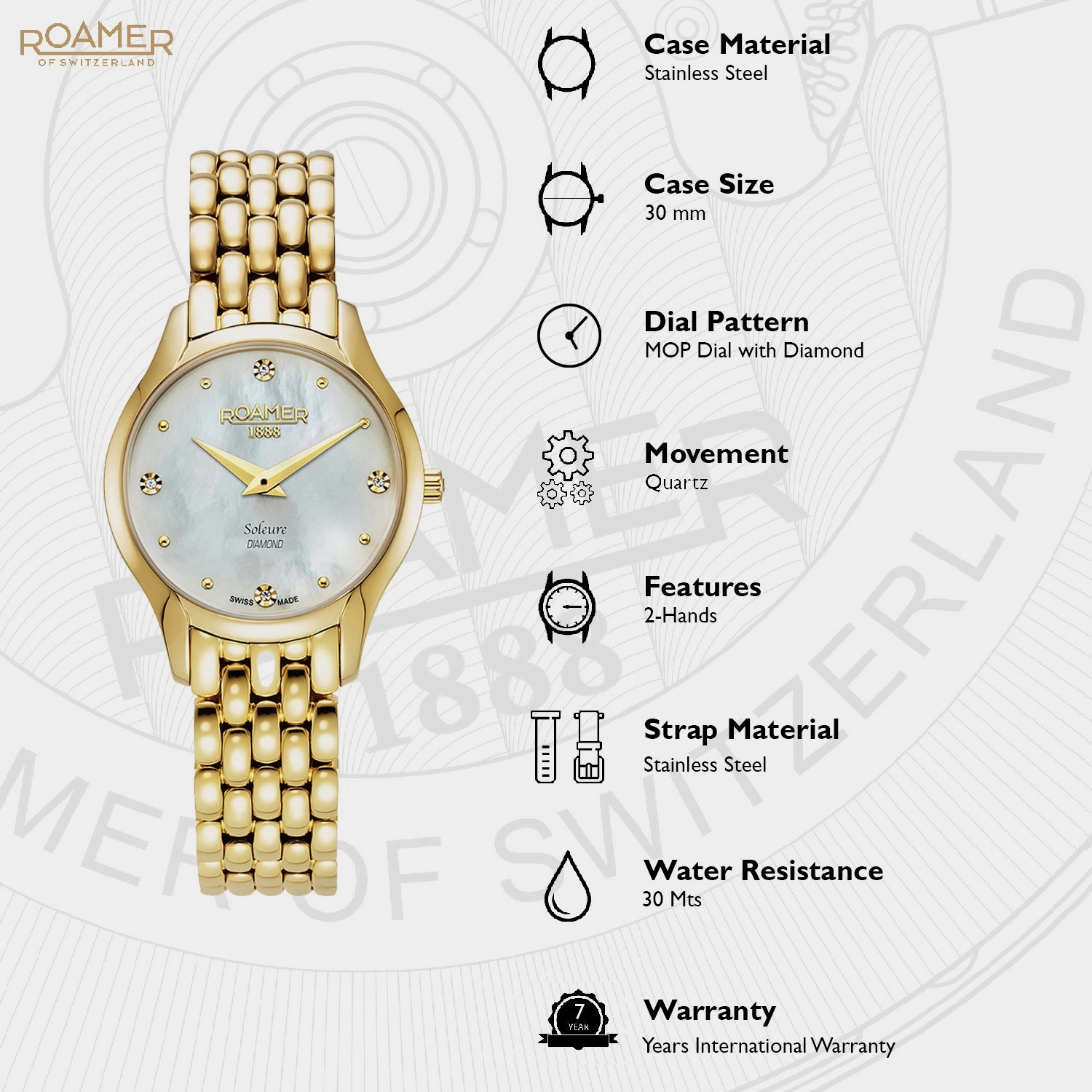 Quartz Women White Mop Analog Stainless Steel Watch 547857 48 25 50