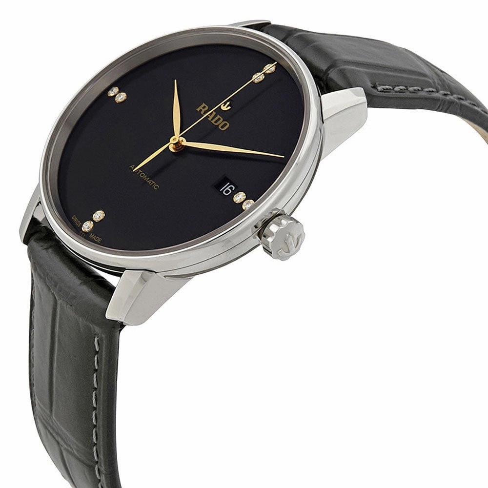Rado Coupole Classic L Black Dial Black Leather Strap Automatic Mens Watch R22860715