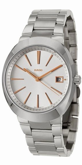 Rado D-Star XL Ceramos Quartz Analog Light Silver Dial Date Steel Men's Dress Watch R15943123