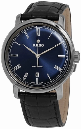 Rado DiaMaster Plasma Ceramic Blue Dial Date Black Leather Strap Automatic Mens Watch R14806206