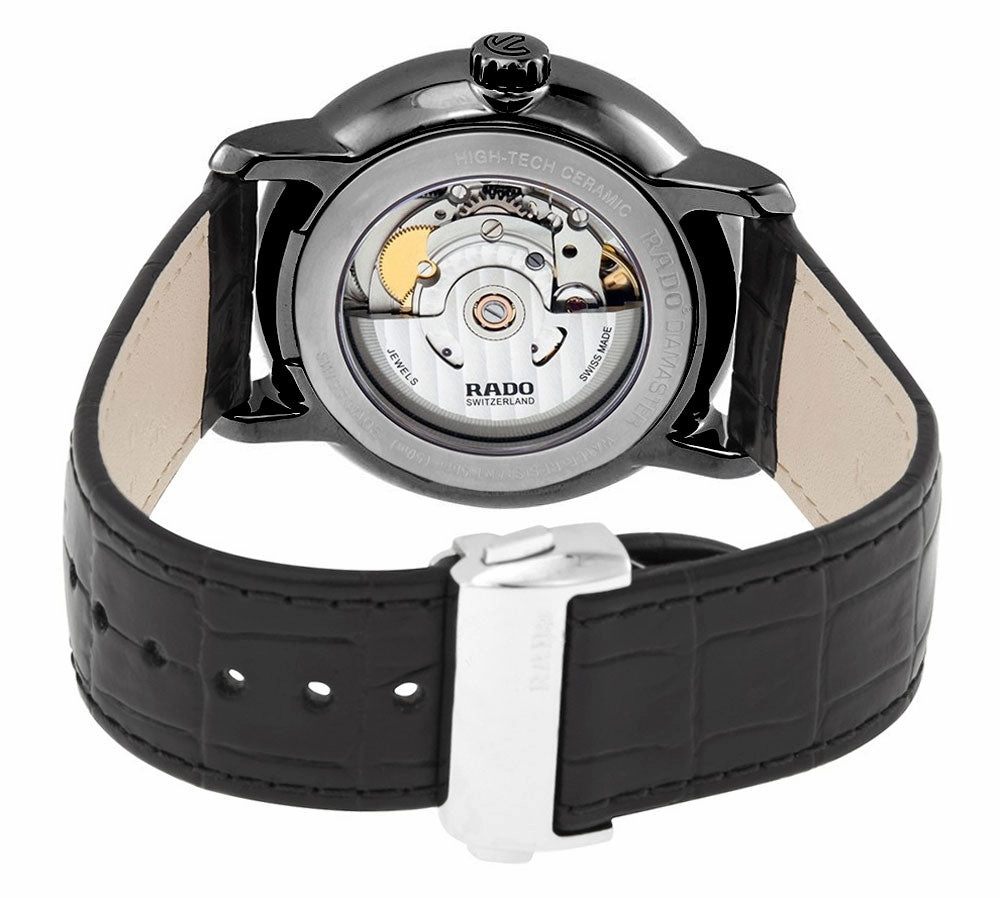 Rado DiaMaster Plasma Ceramic Blue Dial Date Black Leather Strap Automatic Mens Watch R14806206