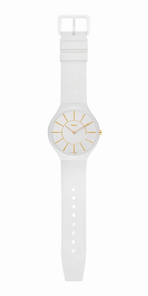 Rado True Thinline White Ceramic White Rubber Strap Womens Watch Quartz R27957109