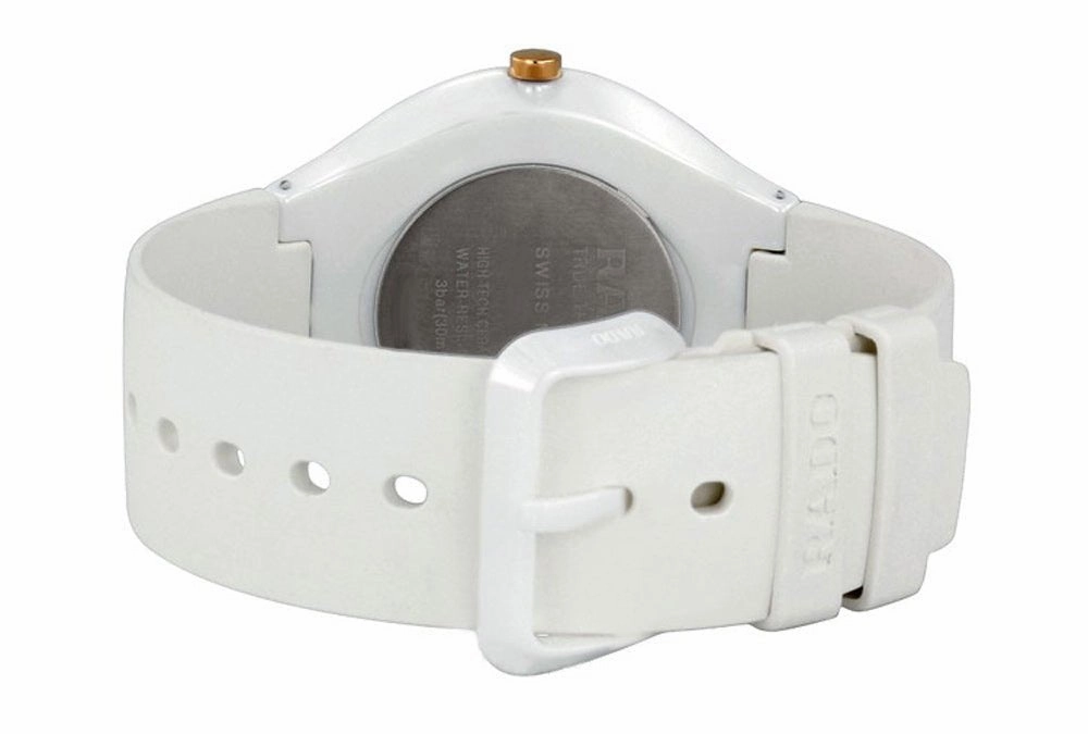 Rado True Thinline White Ceramic White Rubber Strap Womens Watch Quartz R27957109
