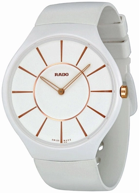 Rado True Thinline White Ceramic White Rubber Strap Womens Watch Quartz R27957109