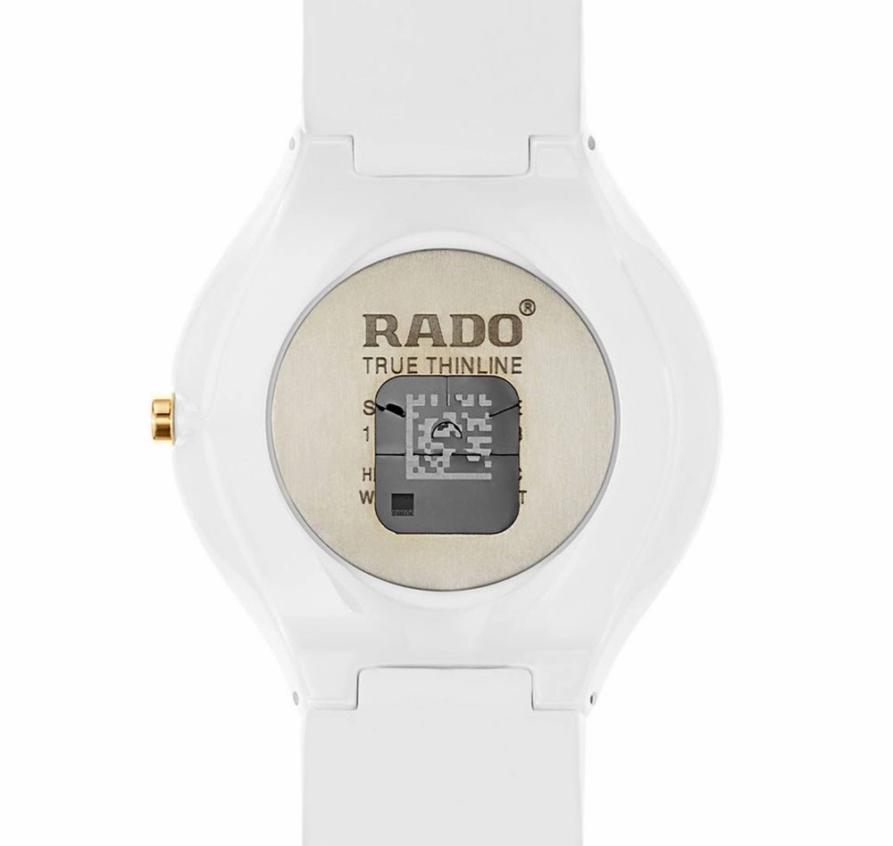 Rado True Thinline White Ceramic White Rubber Strap Womens Watch Quartz R27957109