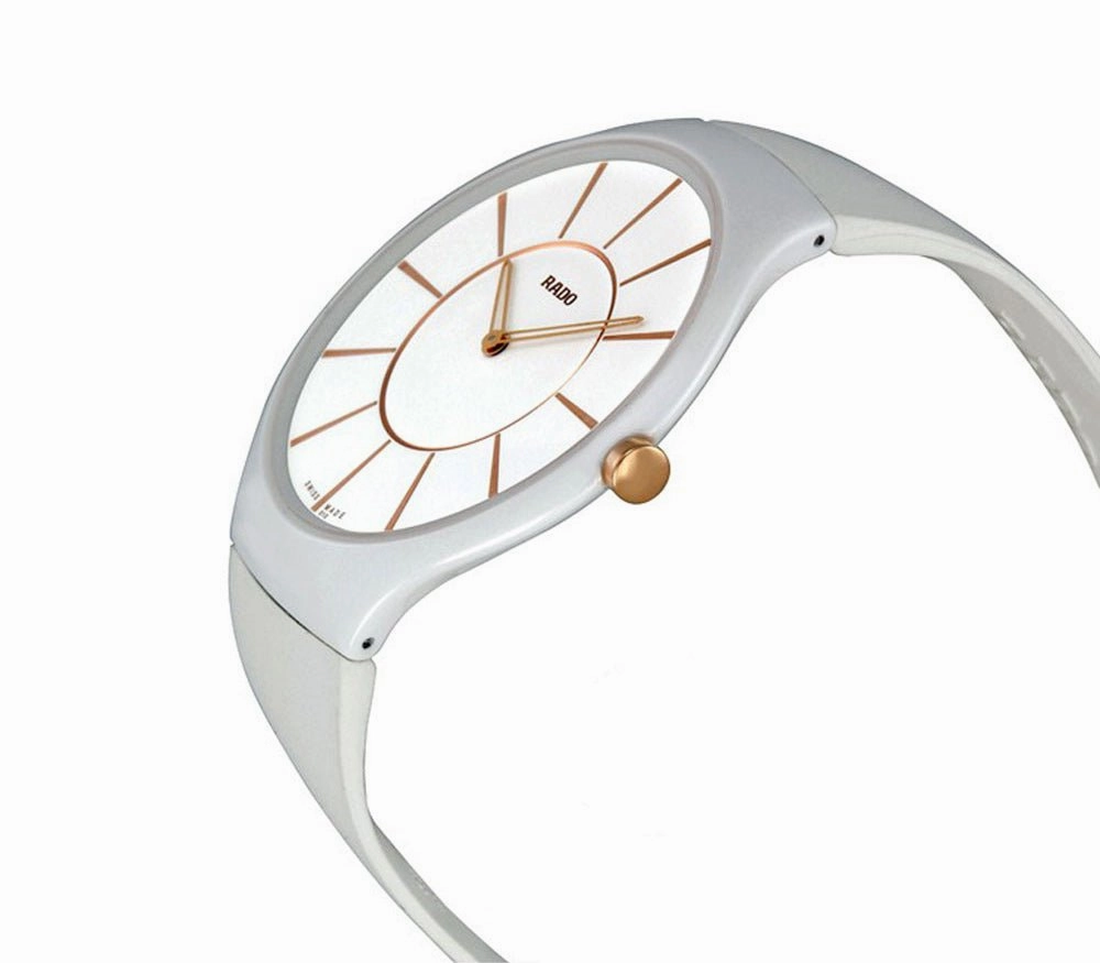 Rado True Thinline White Ceramic White Rubber Strap Womens Watch Quartz R27957109