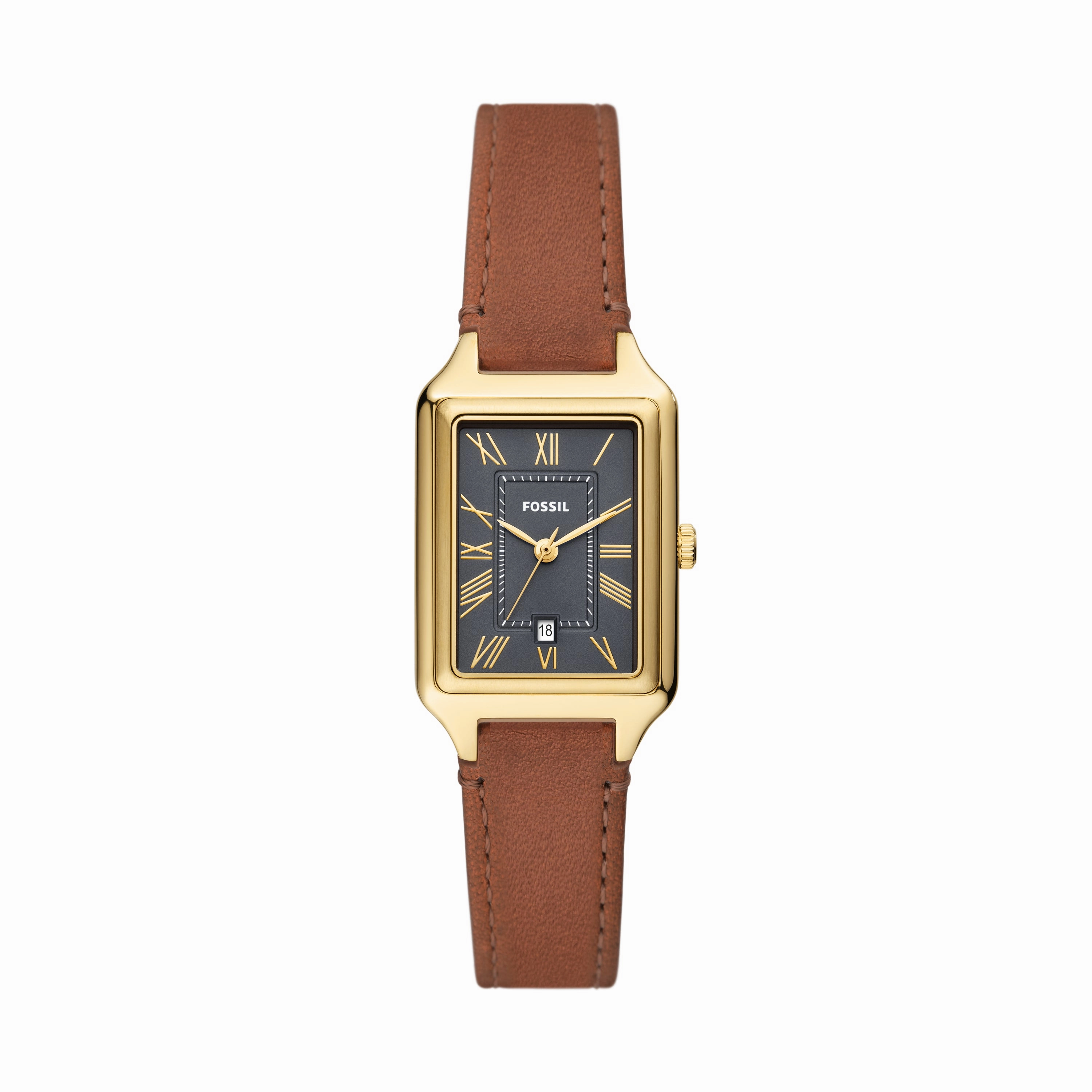 Raquel Three-Hand Date Medium Brown LiteHide? Leather Watch