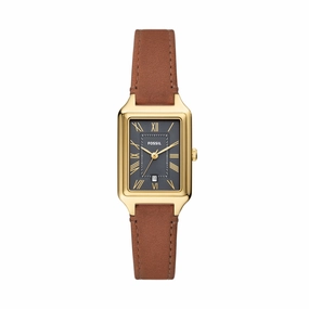 Raquel Three-Hand Date Medium Brown LiteHide? Leather Watch