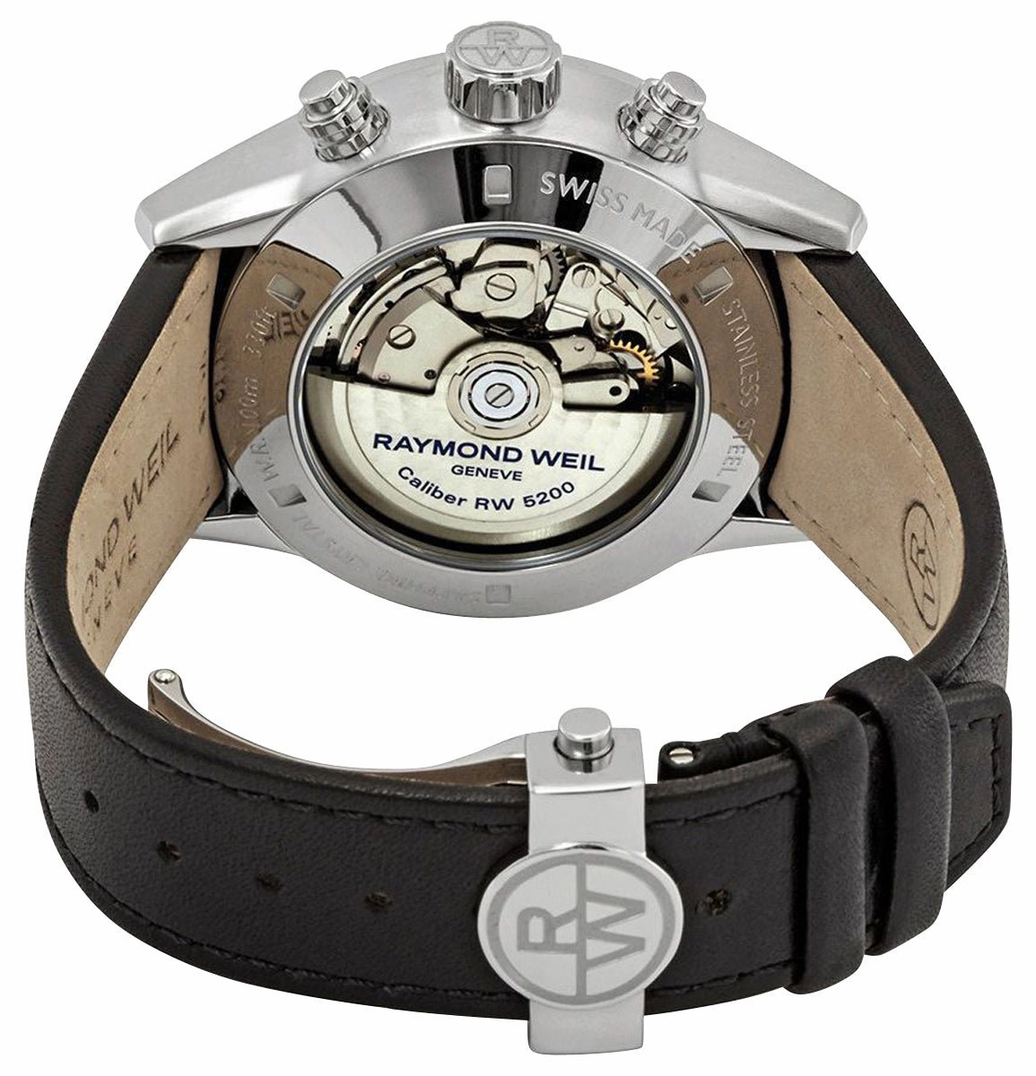 Raymond Weil Freelancer Automatic Chronograph Stainless Steel Black Dial Black Leather Strap Day/Date Mens Watch 7731-SC1-20121