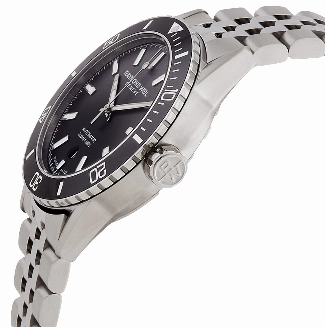 Raymond Weil Freelancer Automatic Stainless Steel Black Dial Date Divers Mens Watch 2775-ST1-20051