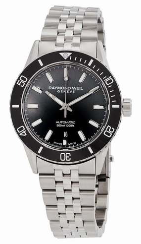 Raymond Weil Freelancer Automatic Stainless Steel Black Dial Date Divers Mens Watch 2775-ST1-20051